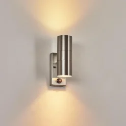 Applique murale d'extérieur Bessiebelle Acier inoxydable, 2 lumières, Détecteur de mouvement