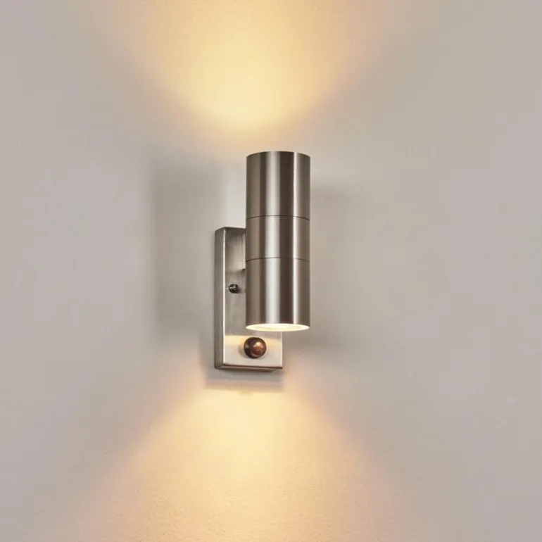 Applique murale d'extérieur Bessiebelle Acier inoxydable, 2 lumières, Détecteur de mouvement