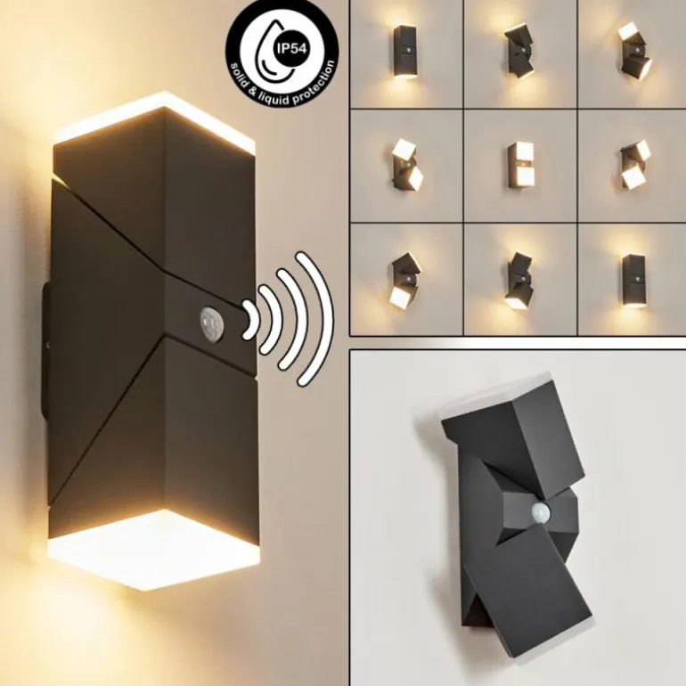 Applique murale d'extérieur Toogong LED Anthracite, 2 lumières, Détecteur de mouvement