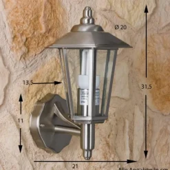 Applique murale d'extérieur Moskau Acier inoxydable, Transparent, 1 lumière