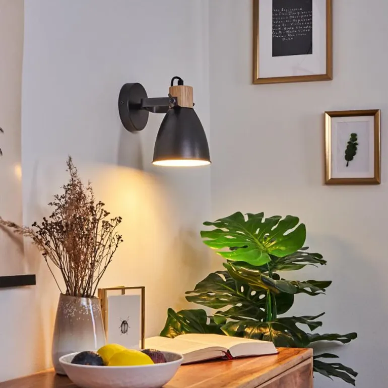 Applique murale Elm Anthracite, Bois clair, 1 lumière
