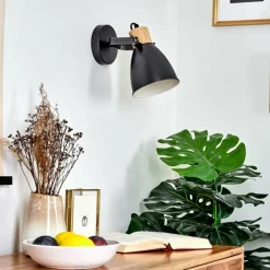 Applique murale Elm Anthracite, Bois clair, 1 lumière