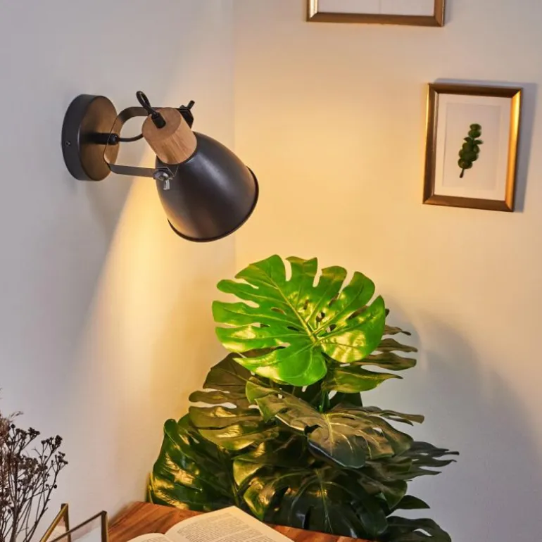 Applique murale Elm Anthracite, Bois clair, 1 lumière