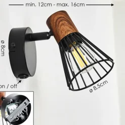Applique murale Errested Bois foncé, Noir, 1 lumière