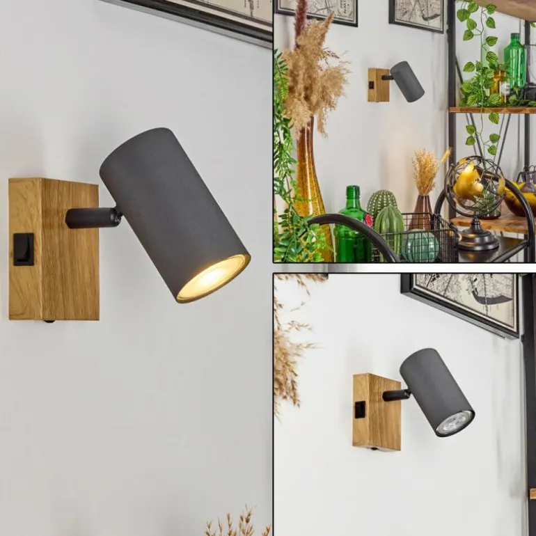 Applique murale Javel Gris, Couleur bois, Noir, 1 lumière