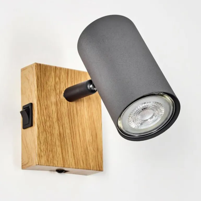 Applique murale Javel Gris, Couleur bois, Noir, 1 lumière