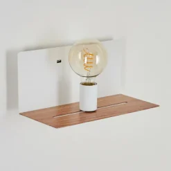 Applique murale Lafinur Brun, Couleur bois, Blanc, 1 lumière