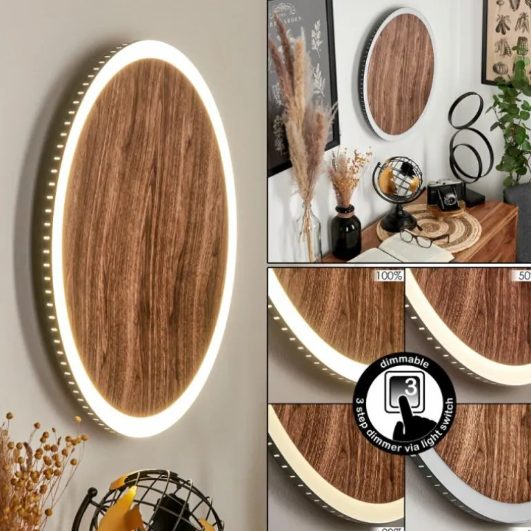 Applique murale Rocha LED Brun, Couleur bois, Noir, 1 lumière