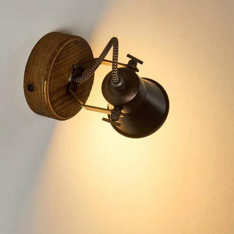 Applique murale Skodsbol Bois foncé, Noir, 1 lumière