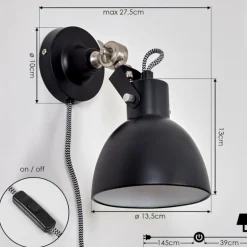 Applique murale Tilton Nickel mat, Noir, 1 lumière