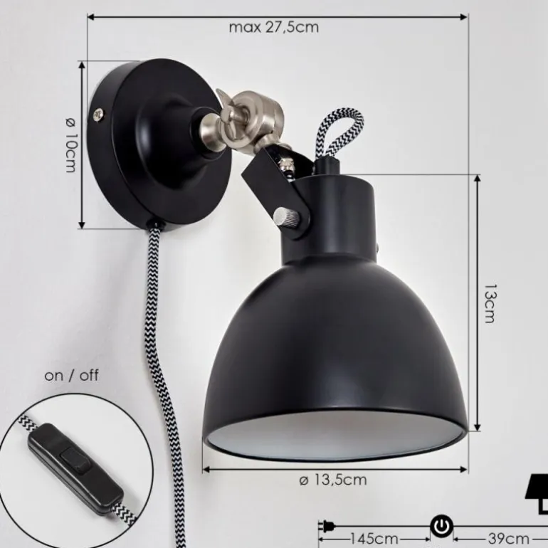 Applique murale Tilton Nickel mat, Noir, 1 lumière