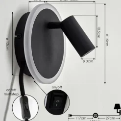 Applique murale Viata LED Noir, Blanc, 2 lumières