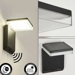 applique solaire Lonquimai LED Noir, 1 lumière, Détecteur de mouvement