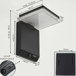 applique solaire Lonquimai LED Noir, 1 lumière, Détecteur de mouvement