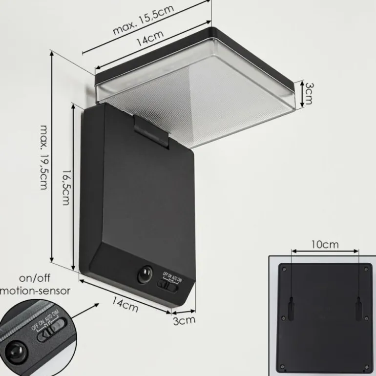 applique solaire Lonquimai LED Noir, 1 lumière, Détecteur de mouvement
