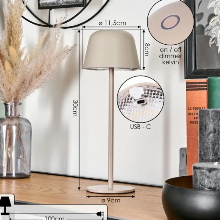 Asen Lampe de table d'extérieur, Lampe à poser LED Beige, 1 lumière