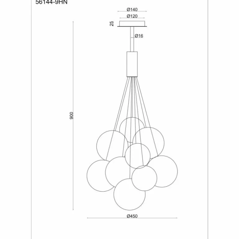 Ballgi Suspension Luminaires Globo Lighting Nickel mat, 9 lumières
