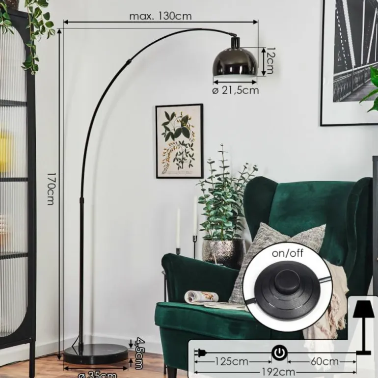 Baloca Lampadaire Chrome, Noir, 1 lumière
