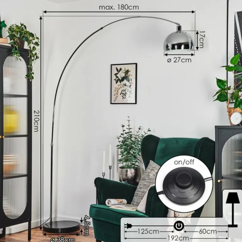 Baloca Lampadaire Chrome, Noir, 1 lumière