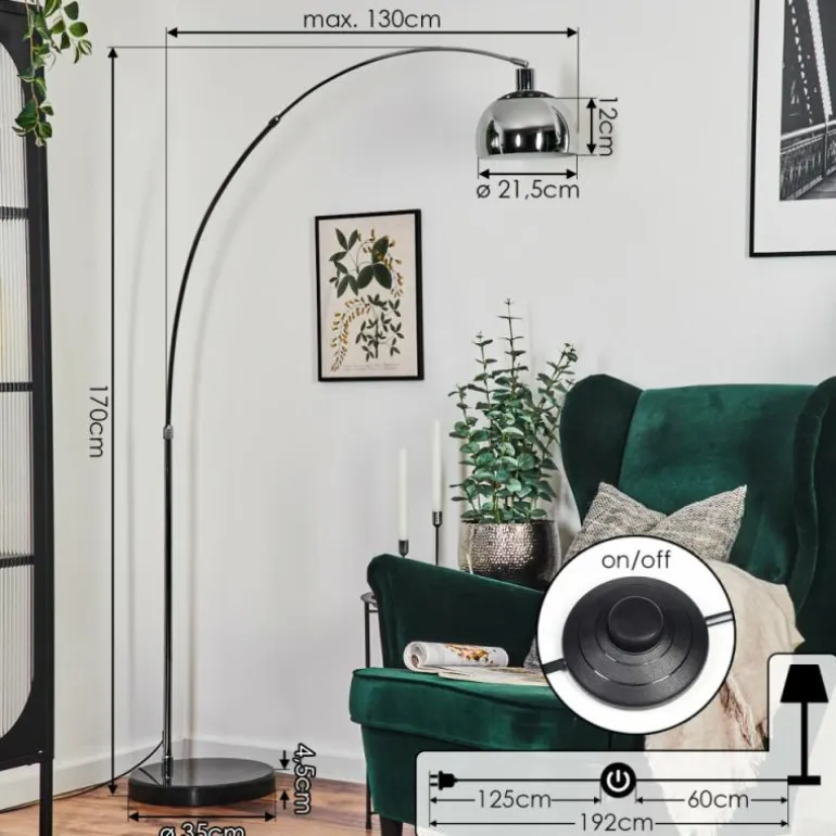 Baloca Lampadaire Chrome, Noir, 1 lumière