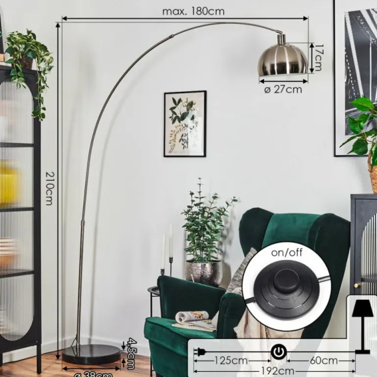 Baloca Lampadaire Nickel mat, Noir, 1 lumière