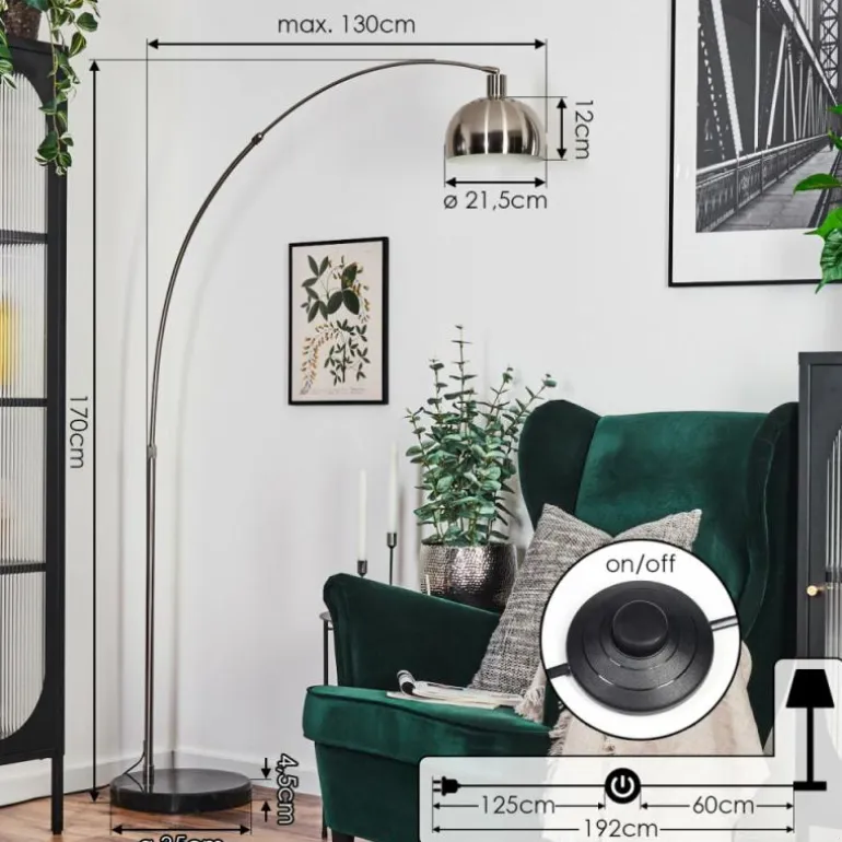 Baloca Lampadaire Nickel mat, Noir, 1 lumière