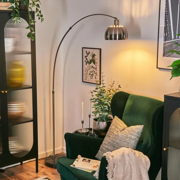 Baloca Lampadaire Nickel mat, Noir, 1 lumière