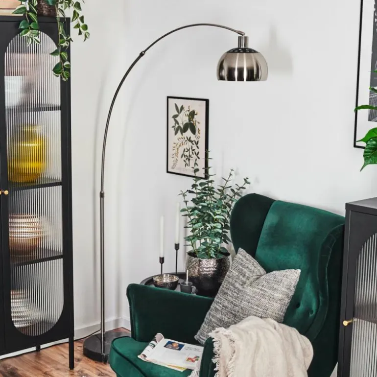 Baloca Lampadaire Nickel mat, Noir, 1 lumière