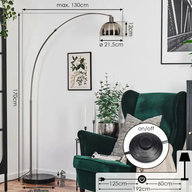 Baloca Lampadaire Nickel mat, Noir, 1 lumière