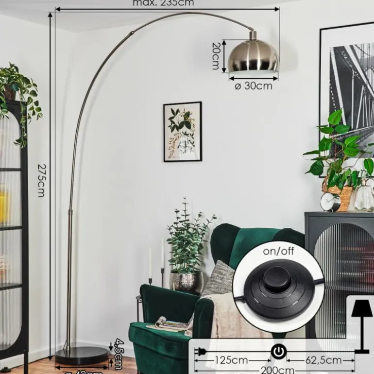 Baloca Lampadaire Nickel mat, Noir, 1 lumière