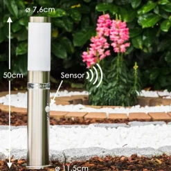 Borne d'éclairage Avize Acier inoxydable, 1 lumière, Détecteur de mouvement