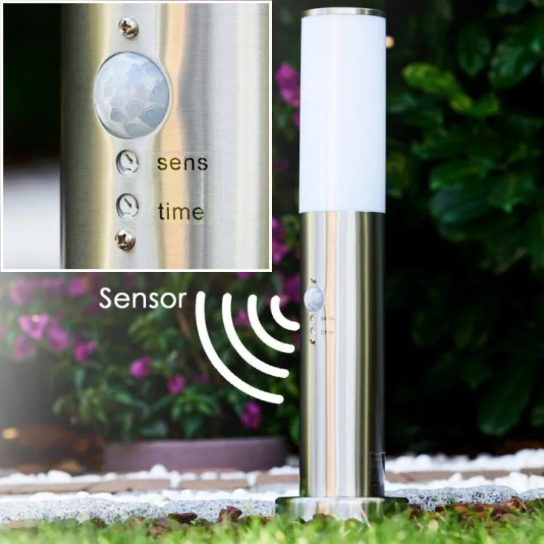 Borne d'éclairage Caserta Acier inoxydable, 1 lumière, Détecteur de mouvement