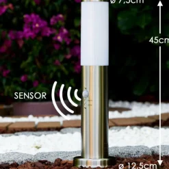 Borne d'éclairage Caserta Acier inoxydable, 1 lumière, Détecteur de mouvement