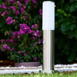 Borne d'éclairage Caserta Acier inoxydable, 1 lumière, Détecteur de mouvement