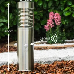 Borne d'éclairage Dakar Acier inoxydable, 1 lumière, Détecteur de mouvement