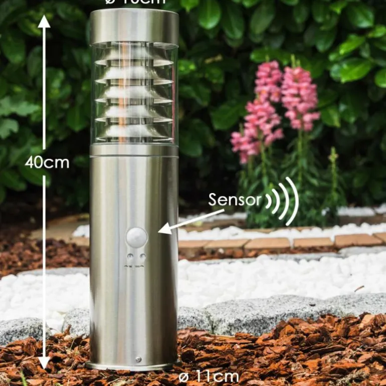 Borne d'éclairage Dakar Acier inoxydable, 1 lumière, Détecteur de mouvement