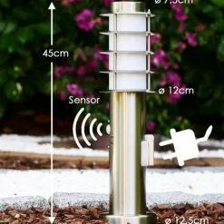Borne d'éclairage Tunes Acier inoxydable, 1 lumière, Détecteur de mouvement
