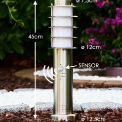 Borne d'éclairage Tunes Acier inoxydable, 1 lumière, Détecteur de mouvement
