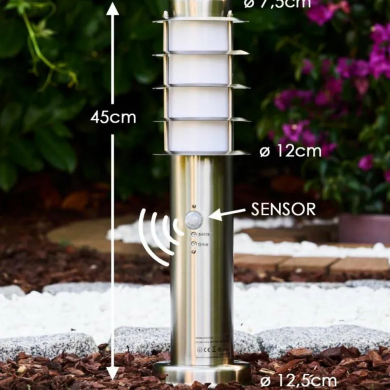 Borne d'éclairage Tunes Acier inoxydable, 1 lumière, Détecteur de mouvement