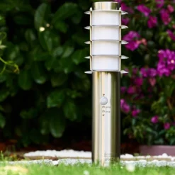 Borne d'éclairage Tunes Acier inoxydable, 1 lumière, Détecteur de mouvement