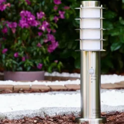 Borne d'éclairage Tunes Acier inoxydable, 1 lumière, Détecteur de mouvement