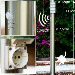 Borne d'éclairage Tunes Acier inoxydable, 1 lumière, Détecteur de mouvement