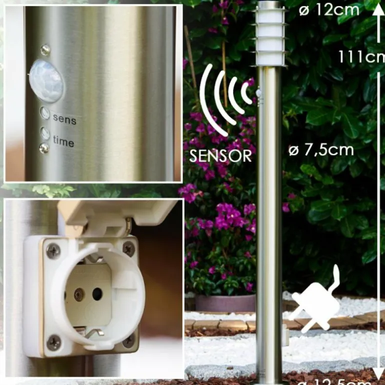 Borne d'éclairage Tunes Acier inoxydable, 1 lumière, Détecteur de mouvement