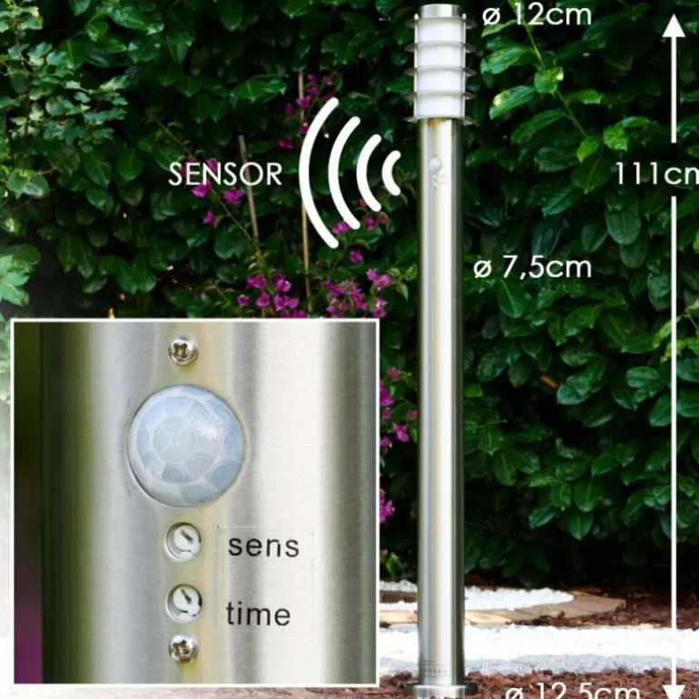 Borne d'éclairage Tunes Acier inoxydable, 1 lumière, Détecteur de mouvement