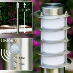 Borne d'éclairage Tunes Acier inoxydable, 1 lumière, Détecteur de mouvement