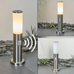 Borne lumineuse Caserta Nickel mat, Blanc, 1 lumière, Détecteur de mouvement