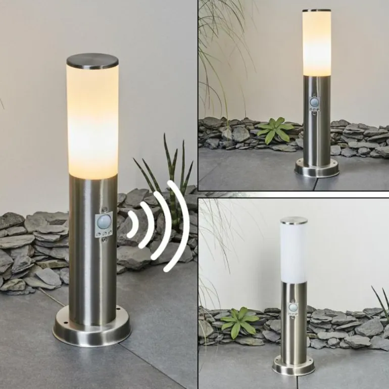 Borne lumineuse Caserta Nickel mat, Blanc, 1 lumière, Détecteur de mouvement