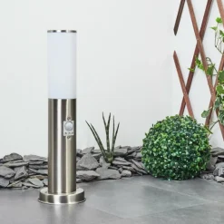Borne lumineuse Caserta Nickel mat, Blanc, 1 lumière, Détecteur de mouvement