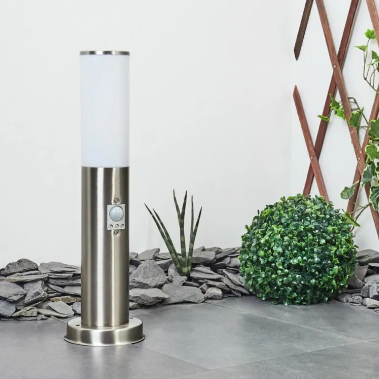 Borne lumineuse Caserta Nickel mat, Blanc, 1 lumière, Détecteur de mouvement