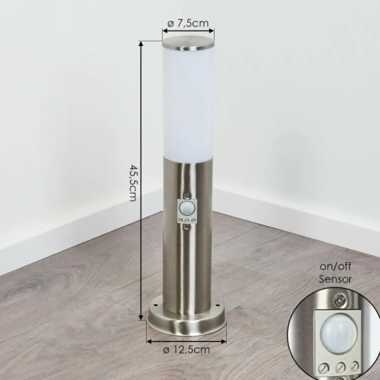 Borne lumineuse Caserta Nickel mat, Blanc, 1 lumière, Détecteur de mouvement